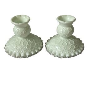 Fenton Vintage Spanish Lace Pattern Set Of Authentic Candle Stick Holders